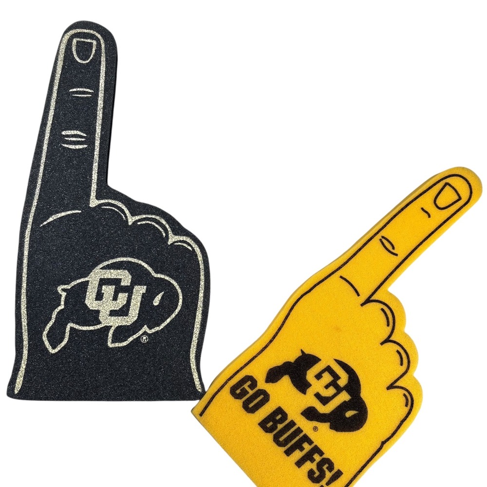 CU Buffaloes Foam Finger Set Yellow Black Go Buffs 2pc Colorado Buffaloes